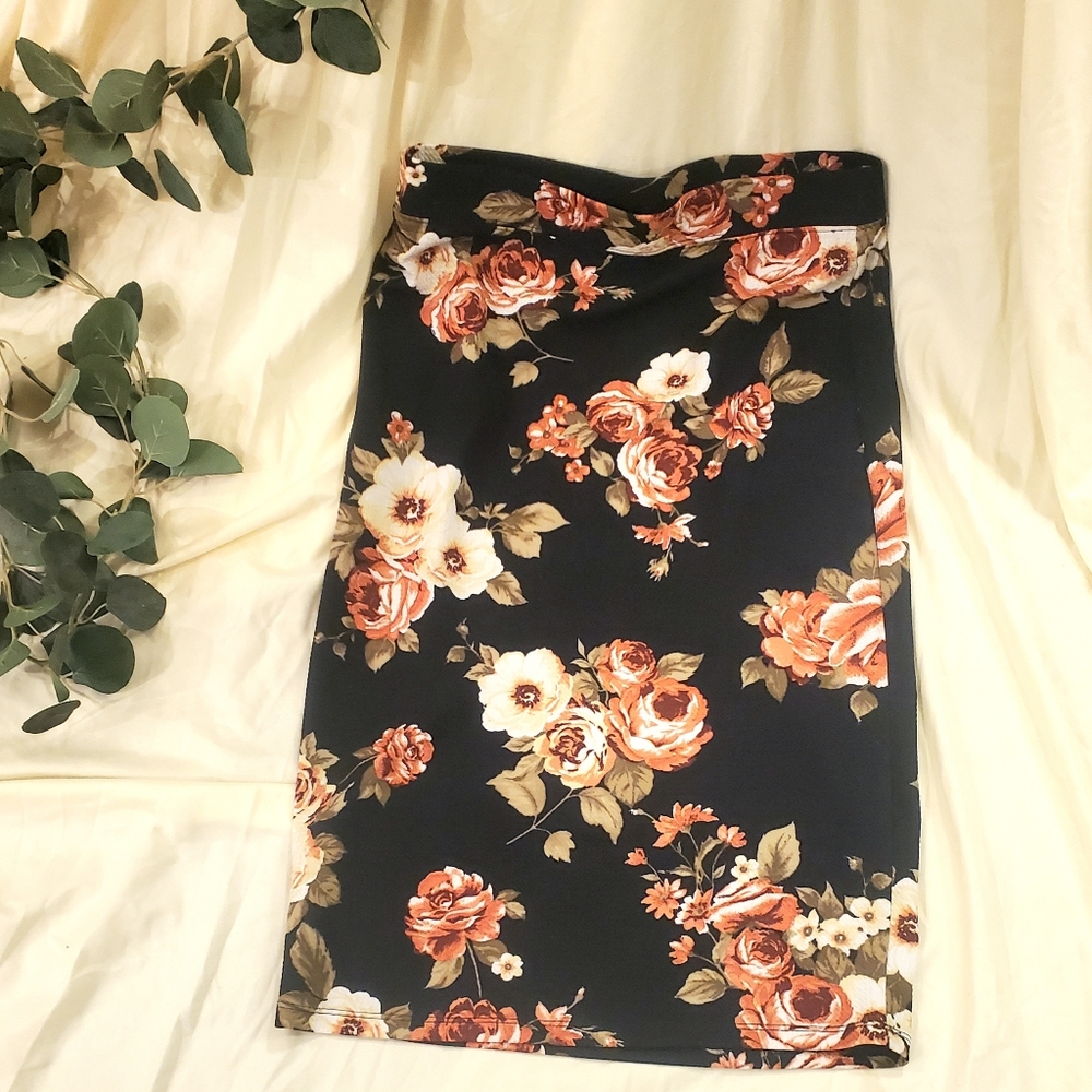 Floral Print Skirt Stretch Waistband XL Iris Brand